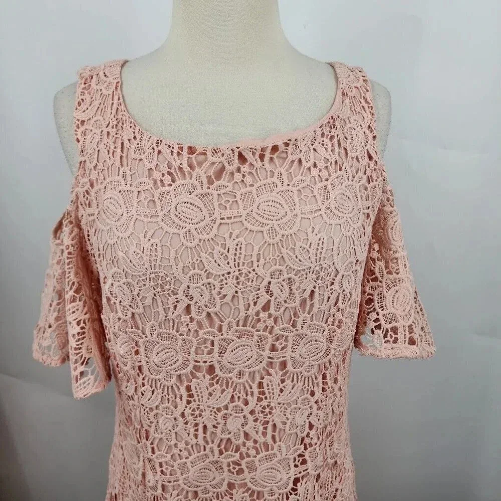 Nanette Lepore Women's Flutter Cold Shoulder‎ Lace Sheath Casual Dress Size 8